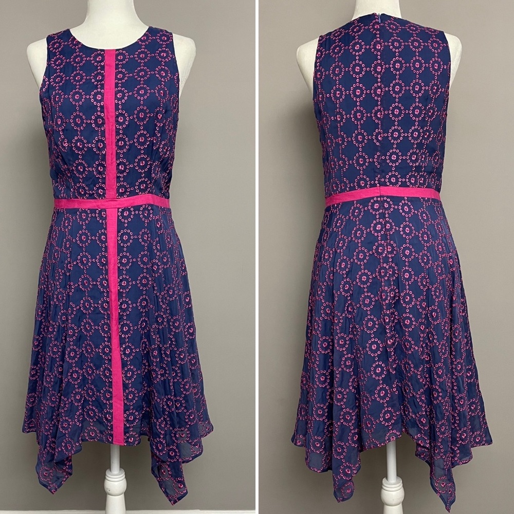 Amy Matto Periwinkle & Pink Embroidered Handkerchief Hem Sleeveless Dress Size 6